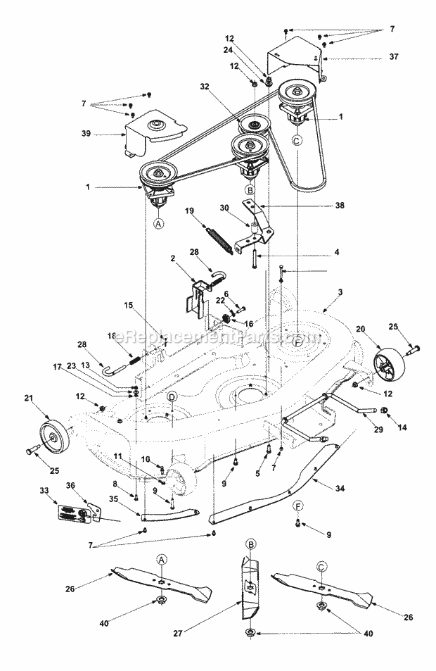Cutting Deck Assembly Diagram and Parts List for GT1222 14AB13CH710 Cub Cadet Lawn Tractor